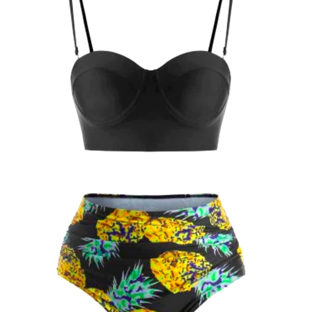 Pineapple Print Ruched Underwire Tankini Swimwear